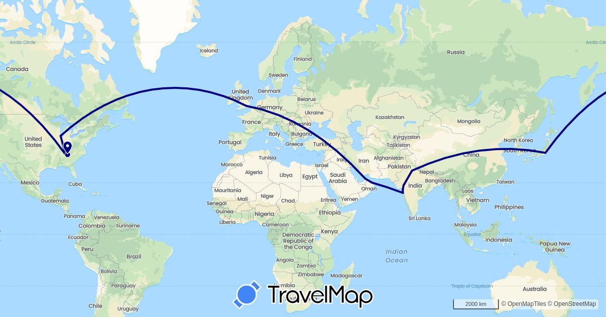 TravelMap itinerary: driving in United Arab Emirates, United Kingdom, India, Japan, Oman, United States (Asia, Europe, North America)